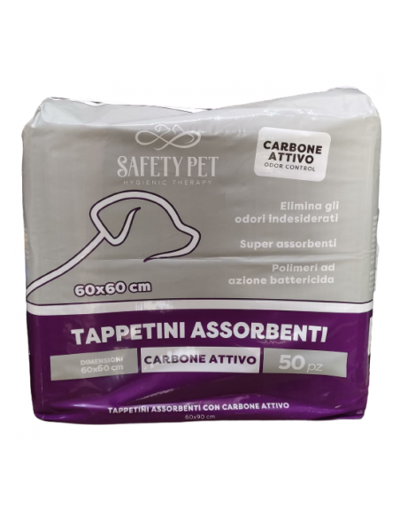 TAPPETINI ASSORBENTI SAFETY PET CARBONE ATTIVO QUICKDRY 50pz (60x60)
